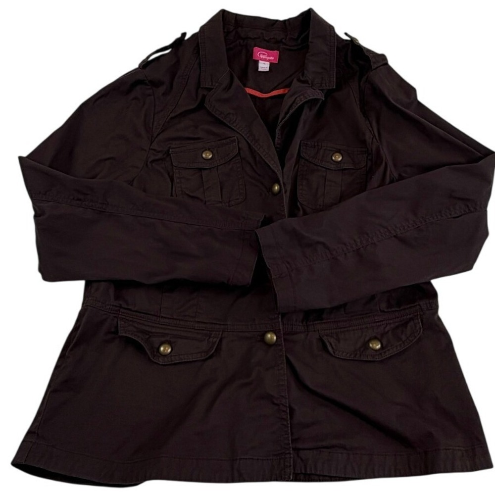 Pappagallo Brown Utility Button Front Cotton Blend Field Coat Women's - XL